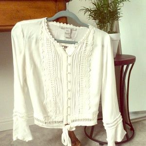 Boho white cropped blouse, shirt, size S